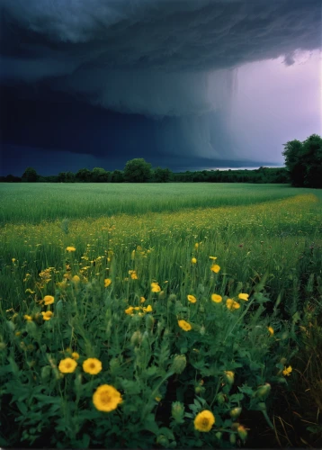 a thunderstorm cell,thunderstorm,thunderclouds,thunderheads,thundercloud,dandelion field,thunderhead,dandelion meadow,storm clouds,loud-hailer,lightning storm,field of rapeseeds,storm ray,monsoon,nature's wrath,meadow landscape,storm,meteorological phenomenon,dandelion background,rain field,Photography,Documentary Photography,Documentary Photography 12