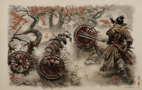 samurai,halloween bare trees,samurai fighter,guards of the canyon,yi sun sin,shaman,druids,warrior and orc,ancient parade,shamanism,germanic tribes,vikings,tribal,forest workers,nomads,fantasy art,the wanderer,hunting scene,pilgrimage,pilgrims,Game Scene Design,Game Scene Design,Japanese Martial Arts