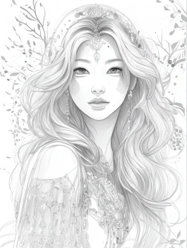 white rose snow queen,the snow queen,faerie,faery,dryad,fairy queen,filigree,moonflower,angel line art,fantasy portrait,lineart,boho art,elven flower,white blossom,fairy tale character,white lilac,line-art,coloring page,jasmine blossom,bridal veil,Design Sketch,Design Sketch,Character Sketch