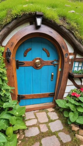 fairy door,garden door,hobbiton,popeye village,studio ghibli,children's playhouse,round hut,hobbit,wooden door,my neighbor totoro,chicken coop door,crooked house,wood doghouse,garden shed,home door,fairy village,fairy house,grass roof,round house,porthole,Illustration,Japanese style,Japanese Style 01