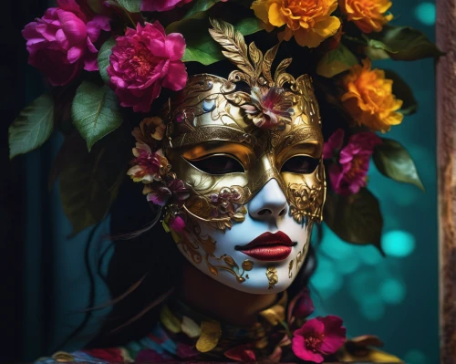 venetian mask,masquerade,gold mask,golden mask,face paint,girl in a wreath,the carnival of venice,girl in flowers,golden wreath,wooden mask,bodypainting,decorative figure,masque,beauty mask,beautiful girl with flowers,anonymous mask,body painting,masks,floral wreath,artist's mannequin,Photography,Artistic Photography,Artistic Photography 08