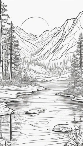 coloring page,coloring pages,mountainlake,hand-drawn illustration,mono-line line art,lakeside,mountain lake,the lake,mono line art,backgrounds,swampy landscape,salt meadow landscape,coloring for adults,high mountain lake,a small lake,summer line art,lake,river landscape,glacial lake,line-art,Illustration,Black and White,Black and White 04