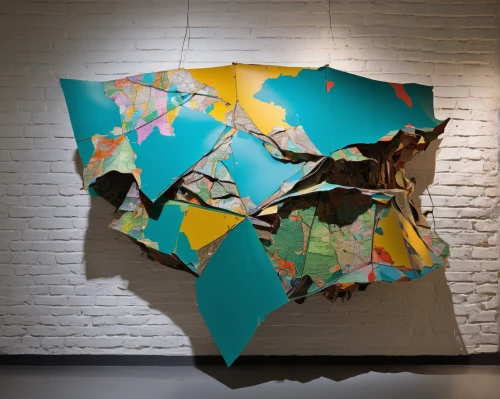 torn paper,origami paper,paper art,origami paper plane,decorative art,facets,braque d'auvergne,blue leaf frame,folded paper,wall panel,steel sculpture,polygonal,glass painting,vernissage,abstract painting,klaus rinke's time field,three dimensional,wall lamp,irregular shapes,3-fold sun,Unique,3D,Modern Sculpture