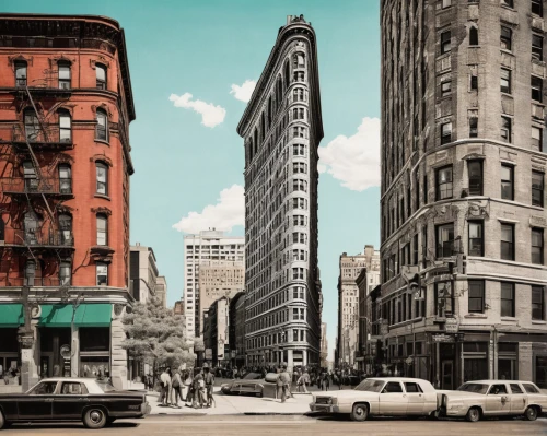 flatiron building,flatiron,tall buildings,city buildings,image manipulation,1950s,buildings,chrysler fifth avenue,beautiful buildings,digital compositing,vintage background,willis building,harlem,photomanipulation,high rises,high-rises,1960's,landmarks,usa landmarks,urban landscape,Conceptual Art,Graffiti Art,Graffiti Art 04