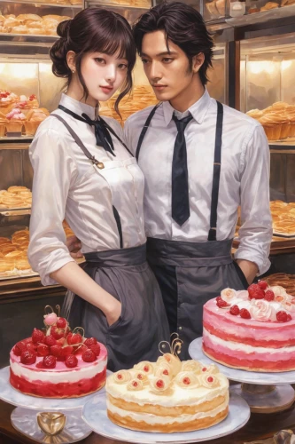 pastry shop,cake shop,bakery,thirteen desserts,woman holding pie,strawberry pie,cooking book cover,cherrycake,cake stand,sweet pastries,confectioner,butter pie,french valentine,desserts,strawberry tart,pâtisserie,tearoom,cake buffet,paris cafe,wedding cakes,Illustration,Japanese style,Japanese Style 18