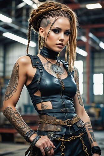 female warrior,tattoo girl,warrior woman,steampunk,punk,punk design,cyborg,cyberpunk,tattoo expo,hard woman,katana,mohawk,viking,barb wire,mohawk hairstyle,streampunk,barbarian,harnessed,tribal,greta oto,Photography,Fashion Photography,Fashion Photography 03