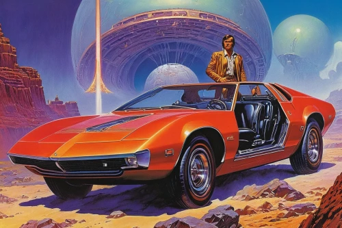 pontiac fiero,chevrolet corvette,corvette,oldsmobile toronado,porsche 914,desert safari,futuristic car,moon car,testarossa,ferrari testarossa,ferrari daytona,pontiac ventura,chrysler concorde,mission to mars,retro vehicle,futuristic,eldorado,vulcan,ferrari 512,sci fiction illustration,Conceptual Art,Sci-Fi,Sci-Fi 19