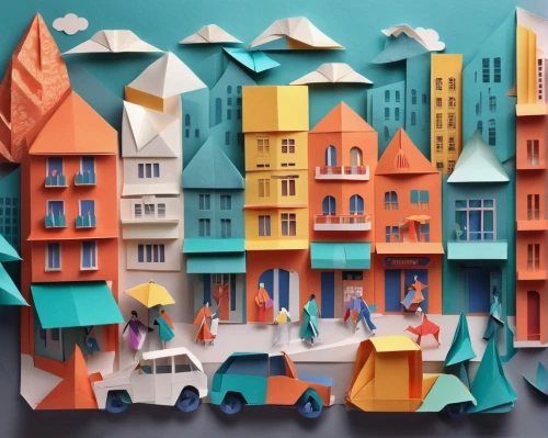 paper art,colorful city,houses clipart,blocks of houses,wooden houses,escher village,gaudí,townscape,row houses,hanging houses,city buildings,construction paper,low-poly,fantasy city,low poly,dolls houses,city blocks,townhouses,houses,isometric,Unique,Paper Cuts,Paper Cuts 02