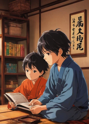 children studying,tutoring,studio ghibli,reading,tutor,child with a book,little girl reading,readers,father-son,home schooling,bookworm,read a book,book store,child's diary,books,shirakami-sanchi,relaxing reading,tea and books,father son,kawaii children,Illustration,Japanese style,Japanese Style 12