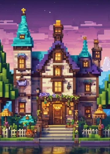 aurora village,fairy village,witch's house,house by the water,tavern,little house,house in the forest,summer cottage,knight village,christmas town,resort town,small house,fairy tale castle,wine tavern,wild west hotel,fairy house,christmas house,house with lake,traditional house,winter village,Unique,Pixel,Pixel 03