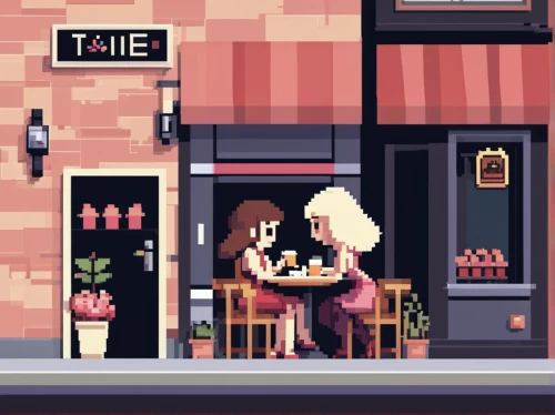 wine tavern,coffee shop,women at cafe,wine bar,flower shop,izakaya,pastry shop,paris cafe,street cafe,tavern,cake shop,the coffee shop,a restaurant,pizzeria,woman at cafe,tearoom,ice cream shop,bistro,pixel art,soda shop,Unique,Pixel,Pixel 01