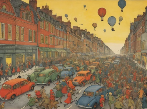 david bates,vincent van gough,twenties of the twentieth century,kate greenaway,george russell,old street,street scene,vintage illustration,1926,post impressionism,vintage art,bristol,1925,morris eight,large market,lovat lane,1929,1921,universal exhibition of paris,1952,Illustration,Realistic Fantasy,Realistic Fantasy 31