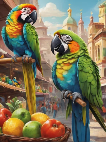 couple macaw,parrot couple,parrots,macaws,macaws of south america,macaws blue gold,rare parrots,edible parrots,yellow-green parrots,passerine parrots,tropical birds,blue macaws,blue and yellow macaw,macaw,golden parakeets,blue and gold macaw,fur-care parrots,sun conures,macaw hyacinth,toucans,Illustration,Paper based,Paper Based 11