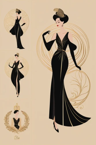 art deco woman,fashion illustration,fashion vector,art deco background,art deco,vintage paper doll,retro 1950's clip art,fashionista from the 20s,retro paper doll,roaring twenties,women silhouettes,roaring 20's,vintage women,vintage woman,flapper,evening dress,vintage fashion,ballroom dance silhouette,costume design,twenties women,Illustration,Retro,Retro 26