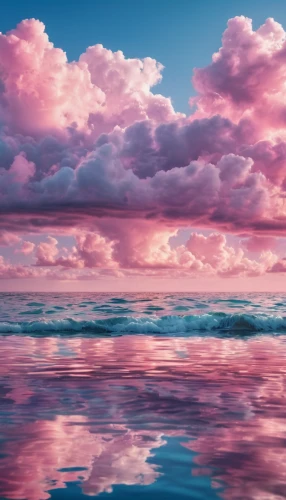 pink beach,pink dawn,cotton candy,sea landscape,cloudscape,ocean background,seascape,calm water,sky clouds,cumulus clouds,dream beach,reflection of the surface of the water,reflection in water,ocean,beach landscape,calm waters,splendid colors,rose pink colors,coral pink sand dunes,rainbow clouds,Photography,General,Natural