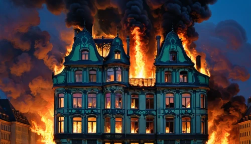 city in flames,sweden fire,the conflagration,burned down,fire disaster,conflagration,fire damage,fire-fighting,fire ladder,fire background,burning house,burn down,dragon palace hotel,castelul peles,fire land,inferno,destroyed city,hamburg,magic castle,fire-extinguishing system,Art,Artistic Painting,Artistic Painting 34