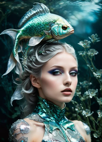 mermaid background,merfolk,ornamental fish,faery,fantasy art,aquatic life,water nymph,forest fish,beautiful fish,pisces,mermaid vectors,aquatic animals,underwater background,green mermaid scale,the zodiac sign pisces,mermaid,faerie,aquatic herb,fish in water,aquatic animal,Photography,Artistic Photography,Artistic Photography 12