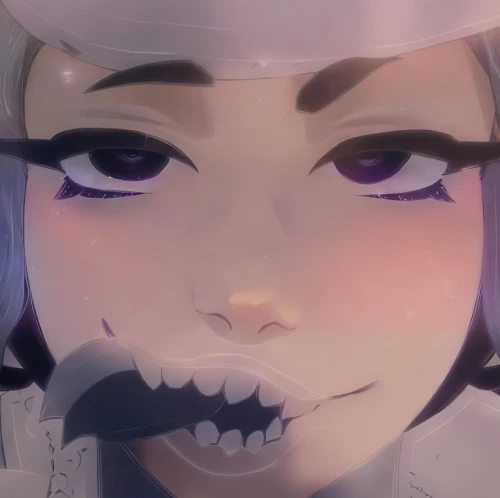 teeth,fangs,uruburu,covering mouth,bite,twitch icon,whitey,contact grill,tooth,gnaw,a girl's smile,mouth,killer smile,covered mouth,kantai,fang,she,grill,negev,piko,Game&Anime,Manga Characters,Moon Night