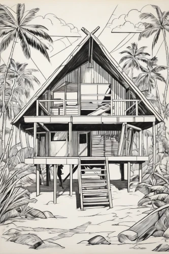 tropical house,stilt house,beach house,stilt houses,house drawing,floating huts,holiday home,chalet,beach hut,wooden house,beachhouse,summer cottage,cottage,huts,timber house,holiday villa,dunes house,inverted cottage,summer house,wooden houses,Art,Artistic Painting,Artistic Painting 44