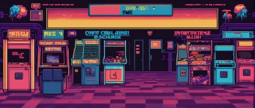 retro diner,convenience store,deli,arcade,store front,neon coffee,store fronts,cinema strip,storefront,gas station,record store,arcades,grocery,liquor store,gas-station,soda shop,music store,ice cream shop,shopkeeper,jukebox,Unique,Pixel,Pixel 04