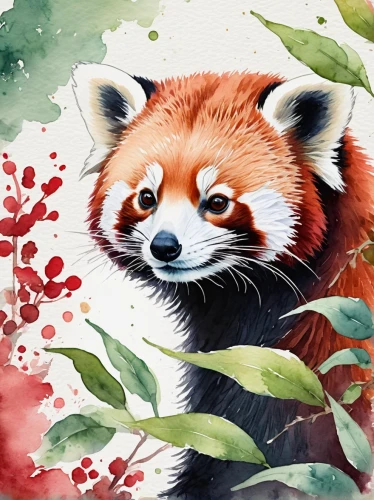 red panda,watercolour fox,flower painting,watercolor christmas background,watercolor background,colored pencil background,fauna,bamboo,panda,watercolor painting,flower animal,ring-tailed,khokhloma painting,chinese panda,watercolor floral background,watermelon painting,glass painting,painting pattern,watercolor paint,anthropomorphized animals,Illustration,Paper based,Paper Based 25