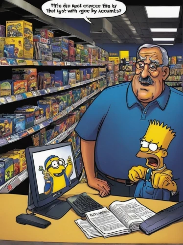 shopkeeper,computer store,cashier,clerk,toy store,homer simpsons,computer game,homer,the shop,computer games,ikea,browsing,gamestop,minion tim,retail,father's day card,store,tablets consumer,video surveillance,minimarket,Conceptual Art,Daily,Daily 28