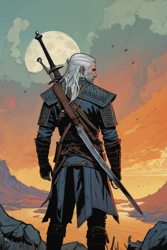 witcher,lone warrior,heroic fantasy,the wanderer,white beard,white walker,dwarf sundheim,dark elf,warlord,gandalf,viking,wanderer,scythe,odin,wind warrior,fantasy warrior,prejmer,father frost,norse,assassin,Illustration,Vector,Vector 04