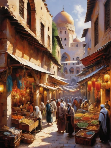 grand bazaar,souq,souk,spice market,spice souk,marrakesh,the market,medieval market,marketplace,morocco lanterns,vegetable market,nizwa souq,large market,bazaar,morocco,market,fruit market,caravanserai,vendors,orientalism,Conceptual Art,Oil color,Oil Color 09