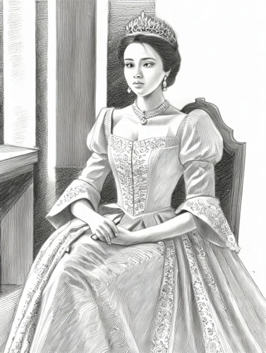 princess sofia,elizabeth ii,queen anne,crinoline,miss circassian,hoopskirt,isabella grapes,vintage drawing,cinderella,celtic queen,ball gown,diademhäher,debutante,tiara,hand-drawn illustration,victorian lady,coloring page,princess anna,young lady,queen s,Design Sketch,Design Sketch,Character Sketch