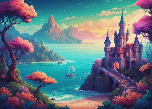 fantasy landscape,3d fantasy,fantasy world,fairy world,fantasy picture,fairy tale castle,cartoon video game background,fairytale castle,dream world,landscape background,wonderland,fantasy art,fantasy city,magical adventure,an island far away landscape,children's background,dreamland,world digital painting,fairy village,fairytale,Illustration,Realistic Fantasy,Realistic Fantasy 15