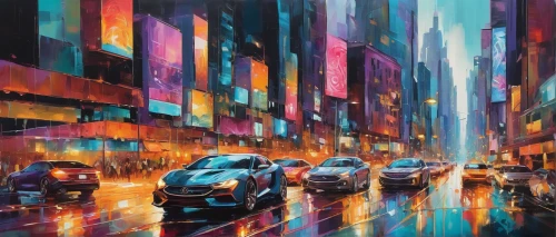 colorful city,cityscape,city lights,urban,metropolis,street lights,oil painting on canvas,city highway,city scape,citylights,colored lights,cities,city blocks,city at night,night scene,colorful light,hong kong,the city,city corner,car lights,Illustration,Paper based,Paper Based 04