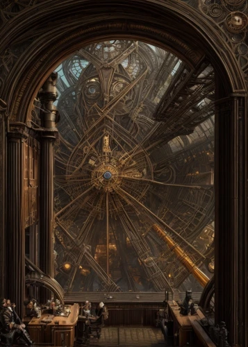 orrery,vinci,orsay,steampunk,notredame de paris,clockmaker,grandfather clock,metropolis,versailles,valerian,louvre,hall of the fallen,panopticon,ornate room,paris cafe,astronomical clock,paris,clockwork,musical dome,universal exhibition of paris,Game Scene Design,Game Scene Design,Steampunk