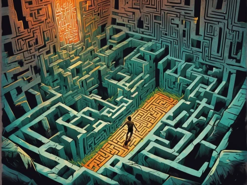 maze,labyrinth,dungeon,isometric,hollow blocks,excavation,circuitry,panopticon,ancient city,escher,menger sponge,dungeons,fractal environment,fortress,capital escape,sci fiction illustration,peter-pavel's fortress,catacombs,circuit board,arbitrary confinement,Illustration,Abstract Fantasy,Abstract Fantasy 13