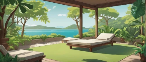 cabana,idyllic,background vector,kohphangan,tropical island,tropical greens,tropical house,tropics,holiday villa,resort,an island far away landscape,dream beach,tropical beach,over water bungalows,cartoon video game background,islands,tropical jungle,beach furniture,hideaway,landscape background,Illustration,Japanese style,Japanese Style 07