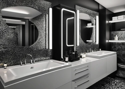 luxury bathroom,modern minimalist bathroom,art deco,search interior solutions,beauty room,shower bar,bathroom,modern decor,interior modern design,contemporary decor,3d rendering,interior design,interior decoration,bathroom cabinet,washroom,oria hotel,shower base,geometric style,black and white pattern,luxury home interior,Illustration,Black and White,Black and White 18