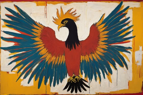 phoenix rooster,guacamaya,aztec gull,indigenous painting,tucano-toco,vintage rooster,pachamama,perico,african eagle,bird painting,khokhloma painting,rooster,mongolian eagle,scarlet macaw,eagle,roosters,eagle illustration,prince of wales feathers,hornbill,wool head vulture,Art,Artistic Painting,Artistic Painting 51