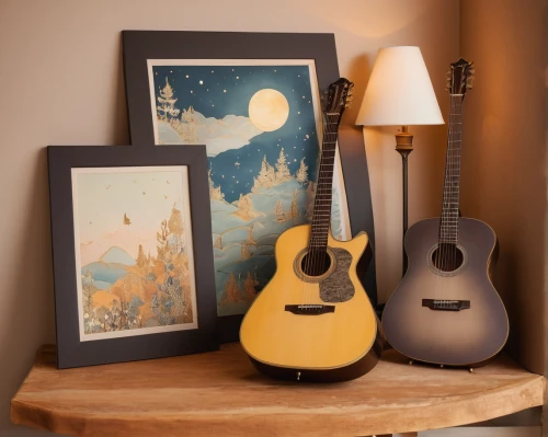music instruments on table,nursery decoration,wall decor,acoustic guitar,classical guitar,music instruments,acoustic-electric guitar,string instruments,guitar easel,musical instruments,kids room,nightstand,decorates,table lamps,wall sticker,boy's room picture,bedside lamp,music note frame,wall decoration,boho art,Illustration,Retro,Retro 07