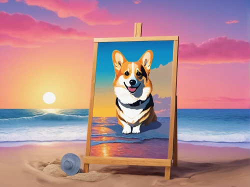 pembroke welsh corgi,the pembroke welsh corgi,corgi,dog frame,basenji,welsh corgi pembroke,welsh corgi,cardigan welsh corgi,corgis,welschcorgi,portrait background,beach background,beach dog,welsh corgi cardigan,welsh cardigan corgi,smooth collie,beach chair,custom portrait,pet portrait,dog illustration,Art,Artistic Painting,Artistic Painting 06
