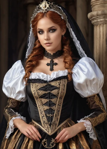 victorian lady,gothic fashion,victorian style,bridal clothing,gothic portrait,victorian fashion,celtic queen,gothic dress,gothic woman,redhead doll,female doll,overskirt,ball gown,bodice,victorian,the victorian era,the carnival of venice,gothic style,girl in a historic way,fairy tale character,Conceptual Art,Fantasy,Fantasy 27
