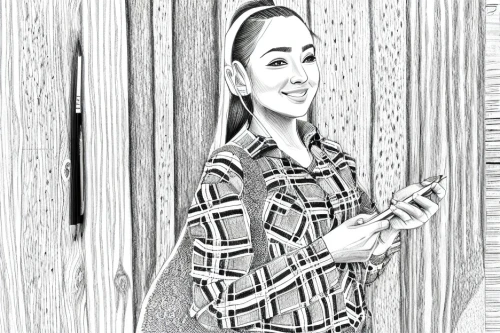 birce akalay,batik,black and white photo,photo effect,potrait,caricature,graphite,photo painting,comic halftone woman,salesgirl,color halftone effect,comic style,colourless,grayscale,bussiness woman,black-and-white,cartoon,batik design,wood background,woman holding a smartphone,Design Sketch,Design Sketch,Character Sketch