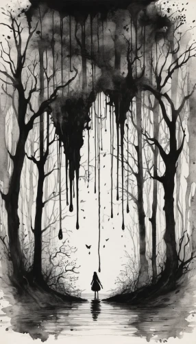 haunted forest,hollow way,ghost forest,halloween bare trees,swampy landscape,forest dark,halloween illustration,dark art,tree grove,the forest,haunt,black landscape,dark world,the woods,hanged man,halloween background,creepy tree,hollow,mourning swan,dark gothic mood,Illustration,Black and White,Black and White 34