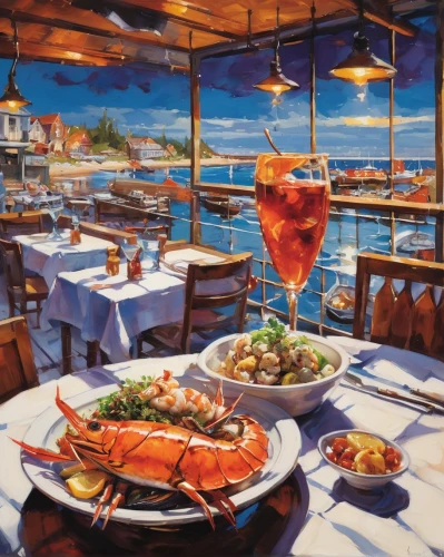 sicilian cuisine,beach restaurant,mediterranean cuisine,seafood,mediterranean food,lobster pot,seafood platter,atlantic grill,fine dining restaurant,sea food,seafood counter,italian food,sea foods,alpine restaurant,a restaurant,turkish cuisine,greek food,dungeness crab,restaurants,floating restaurant,Conceptual Art,Oil color,Oil Color 09