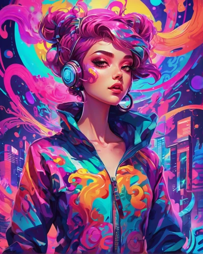 colorful floral,cyberpunk,flora,neon candies,80s,fantasy portrait,neon colors,colorful background,geisha,80's design,world digital painting,neon,fuchsia,echo,medusa,retro woman,retro girl,vibrant,neon ghosts,ultraviolet,Conceptual Art,Oil color,Oil Color 23