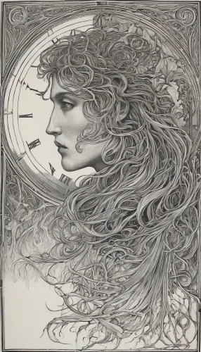 mucha,art nouveau,art nouveau design,art nouveau frame,arthur rackham,moon phase,alfons mucha,art nouveau frames,rusalka,vintage drawing,cybele,hand-drawn illustration,violinist violinist of the moon,dryad,moonbeam,lunar,phase of the moon,art deco woman,pencil drawings,celt,Illustration,Black and White,Black and White 28