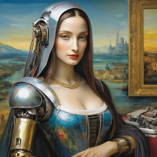 mona lisa,the mona lisa,meticulous painting,italian painter,joan of arc,fantasy art,cleopatra,fantasy portrait,romantic portrait,steampunk,world digital painting,girl with a pearl earring,art dealer,art painting,vintage art,girl at the computer,girl in a historic way,gothic portrait,women in technology,painting technique,Illustration,Paper based,Paper Based 11