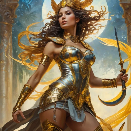 female warrior,fantasy woman,zodiac sign libra,heroic fantasy,athena,sorceress,warrior woman,golden unicorn,fantasy art,goddess of justice,paladin,priestess,lady justice,fantasy warrior,fantasy portrait,the enchantress,golden crown,artemisia,wind warrior,libra,Conceptual Art,Fantasy,Fantasy 05