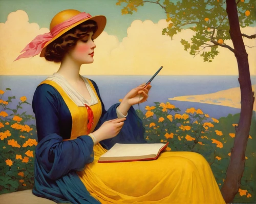 girl studying,girl at the computer,woman holding a smartphone,jane austen,woman holding pie,girl in the garden,girl picking flowers,woman with ice-cream,barbara millicent roberts,women's novels,woman eating apple,child with a book,girl picking apples,reading,writing or drawing device,writing-book,la violetta,lilian gish - female,yellow sun hat,girl with bread-and-butter,Art,Classical Oil Painting,Classical Oil Painting 14