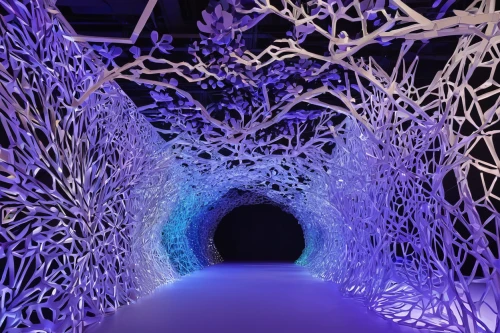 enchanted forest,ice cave,blue cave,glacier cave,plant tunnel,neural pathways,ice hotel,tunnel of plants,tree grove,fairy forest,walkway,the blue caves,light art,hallway,blue caves,glowing antlers,holy forest,chrysanthemum exhibition,winter forest,the interior of the,Illustration,Japanese style,Japanese Style 14