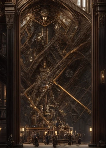 hall of the fallen,notredame de paris,notre dame,haunted cathedral,notre-dame,cathedral,louvre,skull bones,capitol,versailles,the ceiling,very large floating structure,metropolis,the framework,jewelry（architecture）,burr truss,the cathedral,roof structures,vinci,the throne,Game Scene Design,Game Scene Design,Steampunk