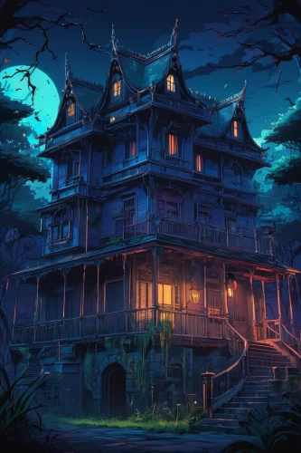 witch's house,the haunted house,witch house,haunted house,haunted castle,ghost castle,halloween background,victorian house,halloween scene,haunted,house in the forest,house silhouette,studio ghibli,halloween wallpaper,halloween illustration,creepy house,victorian,halloween and horror,the house,apartment house,Illustration,Japanese style,Japanese Style 03